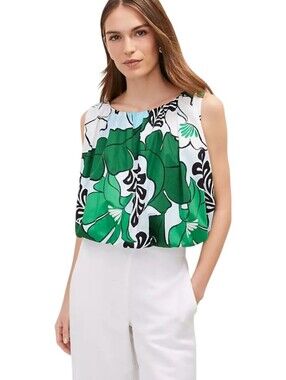 Ann Taylor Tropical Floral Bubble Hem Sleeveless Cotton Top Sz L NWOT